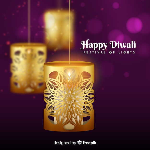 Vector concepto de diwali con fondo realista