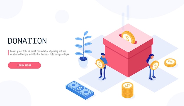 Concepto de donación y caridad en estilo isométrico.