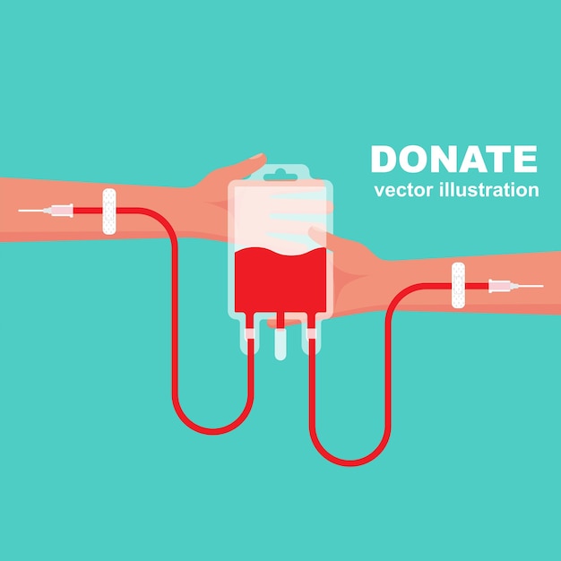 Concepto de donación de sangre Transfusión de sangre con las manos en la mano