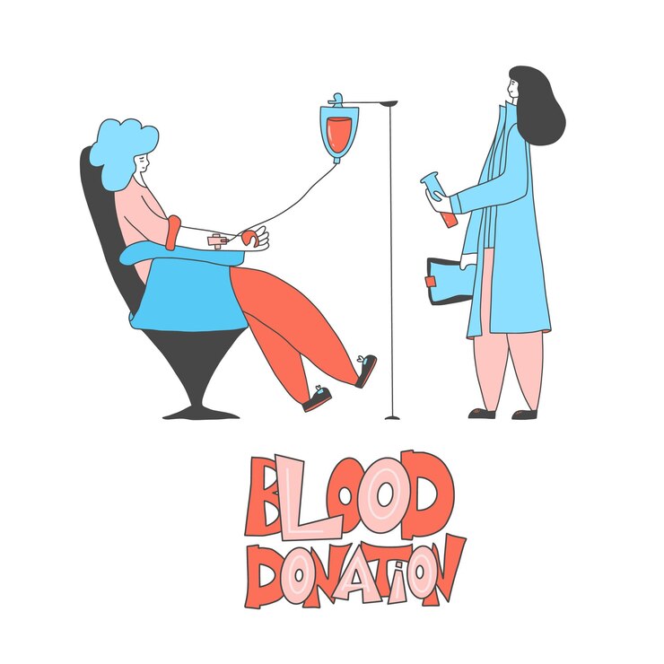 Concepto de donación de sangre Vector conjunto plano aislado