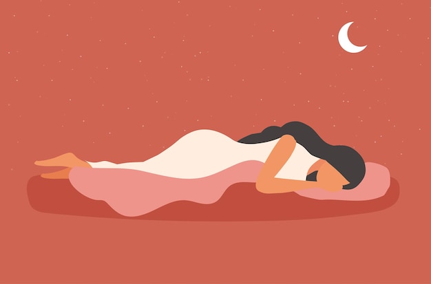 El concepto de dormir bien mujer sana dormir en la cama ilustración vectorial