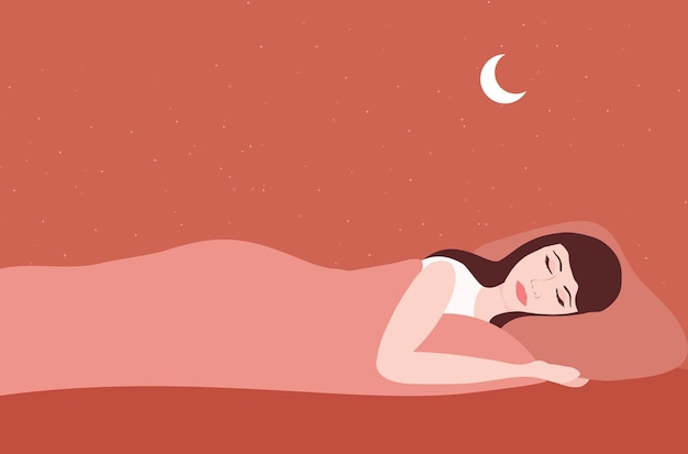 El concepto de dormir bien mujer sana dormir en la cama ilustración vectorial