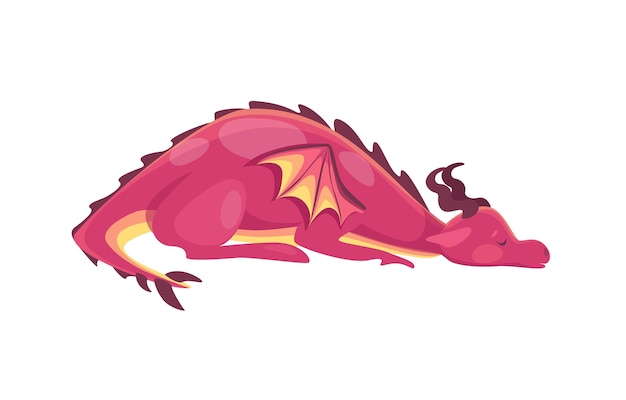 Concepto dragón durmiendo la ilustración es un diseño de dibujos animados de vector plano con un dragón lindo