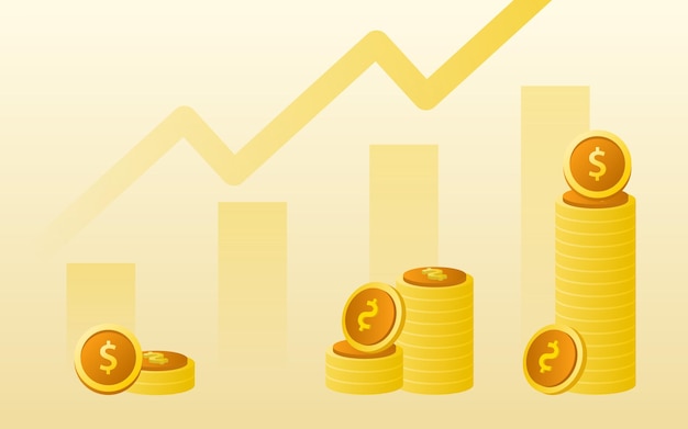 Concepto e inversión de gestión financiera, Diseño plano de monedas de pila o pila de monedas.