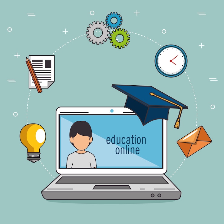 Vector concepto de e-learning de la universidad de la escuela de educación