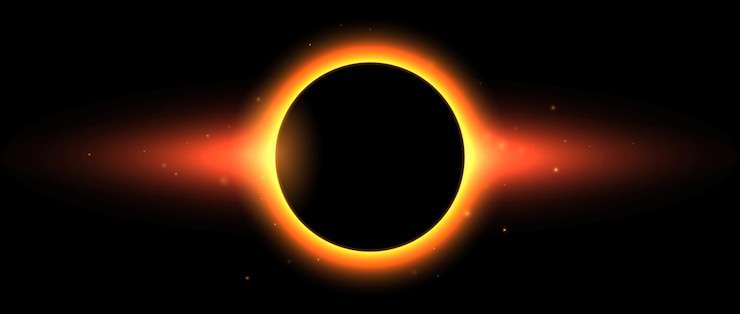Vector concepto de eclipse total del sol fondo de brillo solar naranja rojo eclipse total de la luna o el planeta en el espacio oscuro