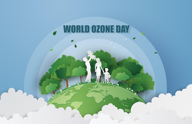 Vector concepto de eco y día mundial del ozono, estilo de corte de papel.