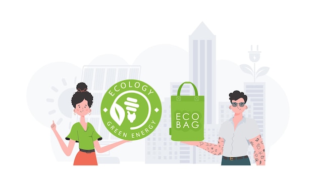 Vector el concepto de ecología y cuidado del medio ambiente eco personas dibujos animados estilo moderno vector