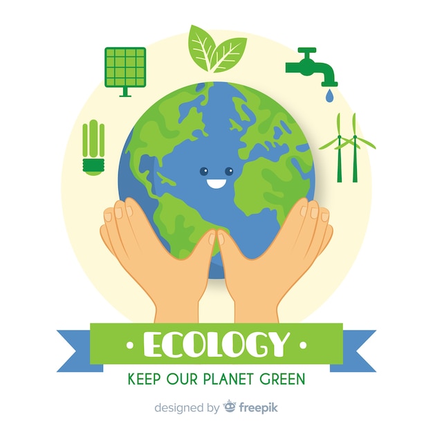Concepto de ecología en diseño plano con elementos naturales