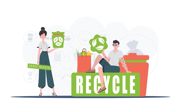 Concepto de ecología y planeta verde Protección del medio ambiente Personajes ecológicos Estilo plano de moda Vector