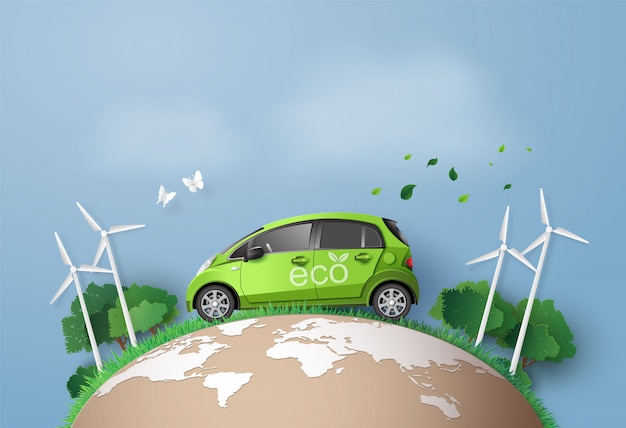 Concepto de ecológico con coche ecológico.