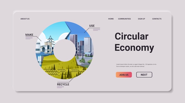 Concepto de economía circular compartir reutilizar reparar renovar reciclar materiales existentes consumo de energía emisiones de CO2 espacio de copia horizontal ilustración vectorial