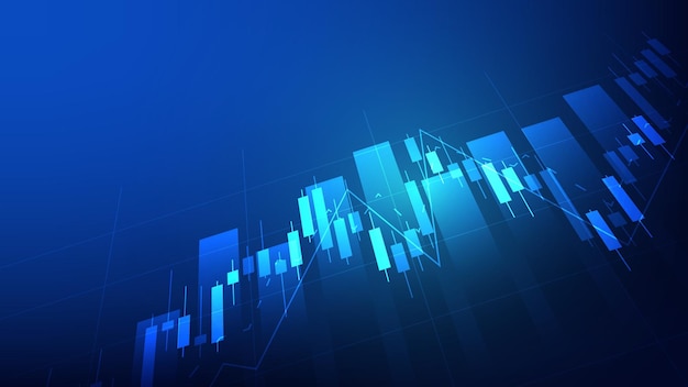 Concepto de economía y finanzas. estadísticas de negocios financieros candelabros y gráfico de barras del mercado de valores