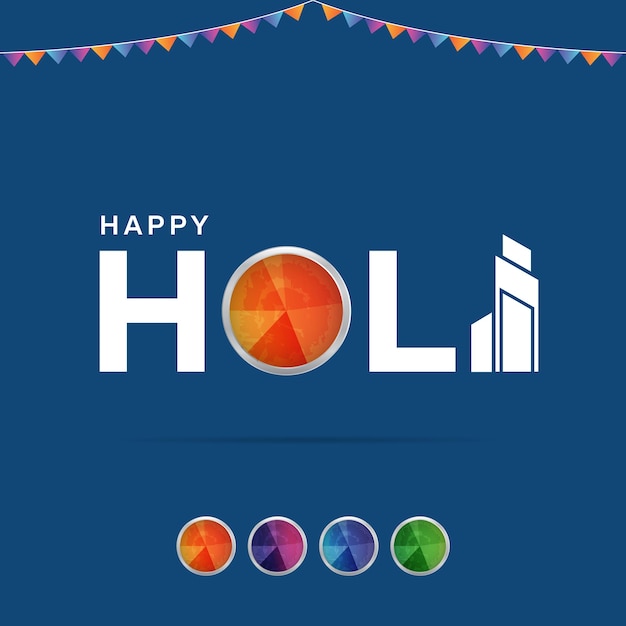 Vector el concepto del edificio de happy holi es una plantilla de publicaciones en las redes sociales.