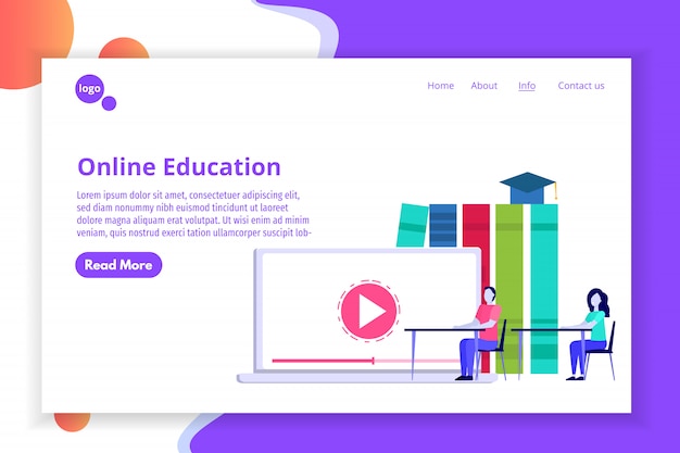 Concepto de educación a distancia en línea, estudio de Internet, cursos de formación de aprendizaje electrónico. ilustración.