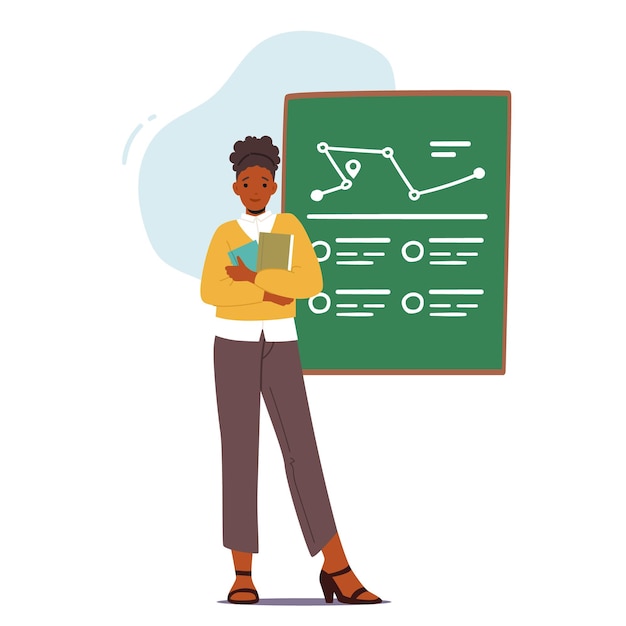 Concepto de educación escolar Profesor con soporte de libros de texto en Blackboard Teach Lesson Mujer joven Tutor Wear Formal Dress