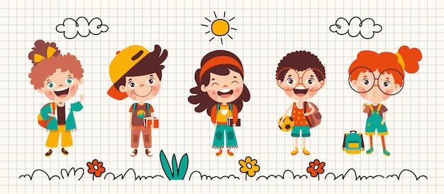 Concepto de educación con estudiantes de dibujos animados