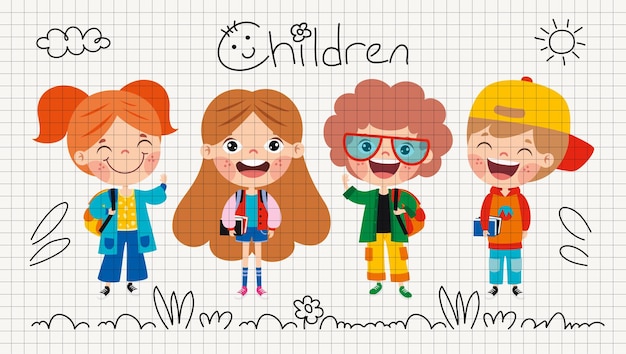 Concepto de educación con estudiantes de dibujos animados