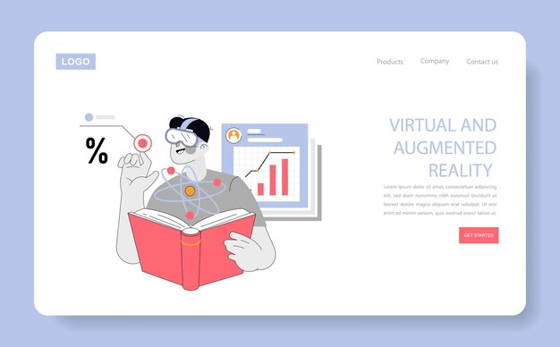 Concepto de educación un hombre experimentando la realidad aumentada a través de un auricular mientras estudia de un libro
