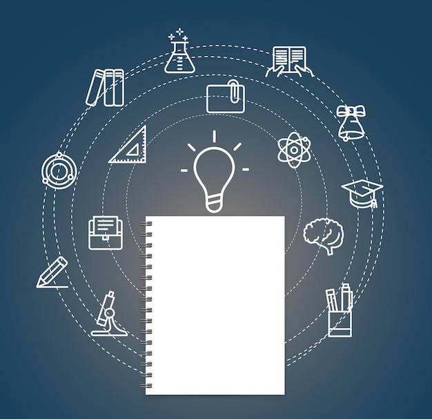 Concepto de educación. Ilustración de vector con iconos delgados