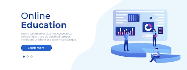 Concepto de educación en línea Diseño de vector de página web Ilustración de estilo plano con personas aprendiendo Ilustración vectorial EPS 10
