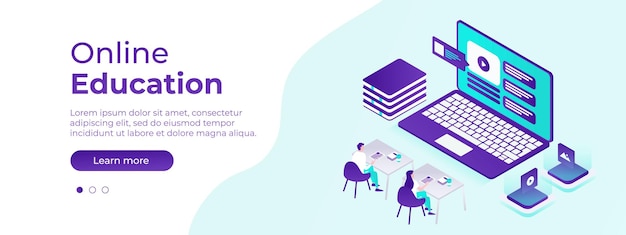 Vector concepto de educación en línea diseño vectorial para página web ilustración en estilo isométrico