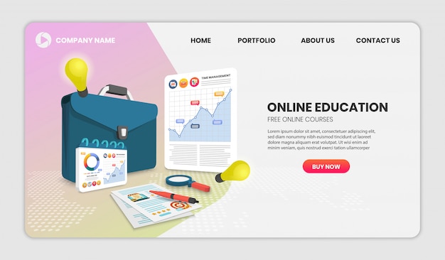 concepto de educación en línea con documento y maletín Vector 3d.