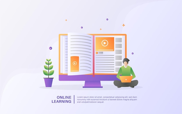 Concepto de educación en línea. E Learning y curso online, cursos de formación online, estudios en internet, estudios universitarios.