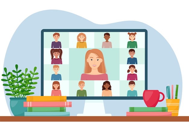Concepto de educación en línea de elearning Chat en línea Estudiar en casa ilustración vectorial
