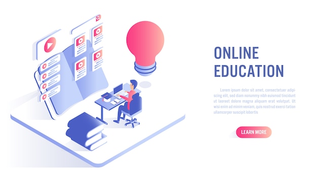 Vector concepto de educación en línea. llamado a la acción o plantilla de banner web