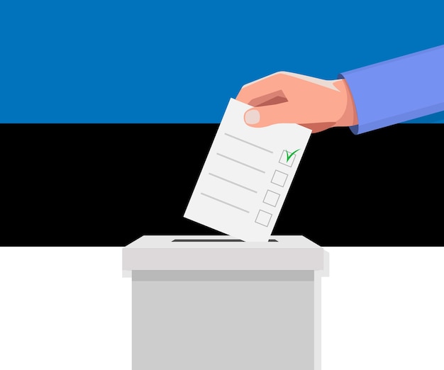 Concepto de las elecciones en Estonia La mano pone el boletín de voto