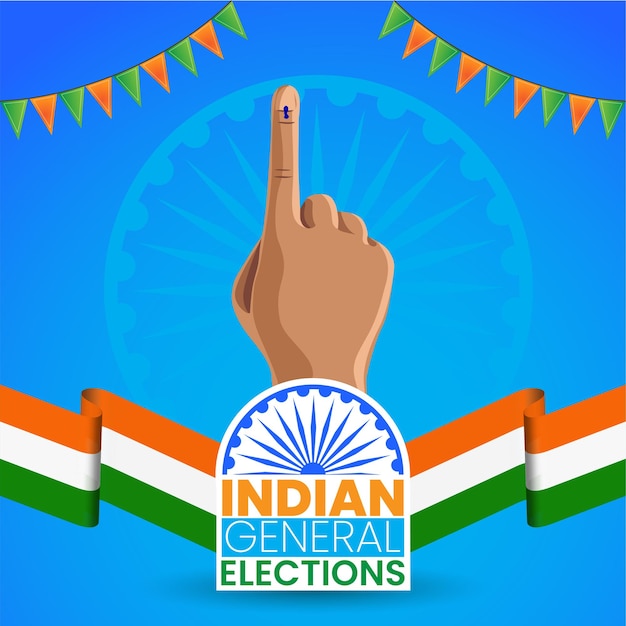 El concepto de las elecciones generales indias con el dedo tinta y el vector de ilustración de la bandera india