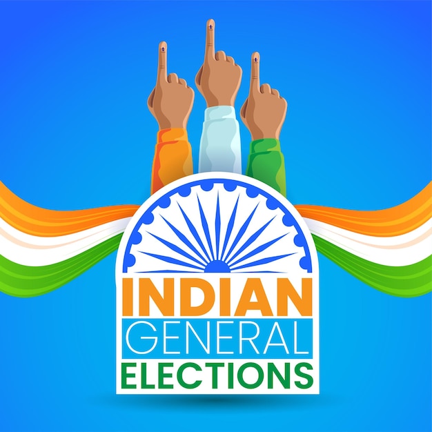 Concepto de elecciones generales indias con dedo de voto en tinta y vector de ilustración de la bandera india