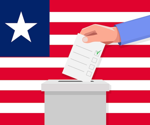 Vector concepto de elecciones de liberia la mano pone el boletín de voto