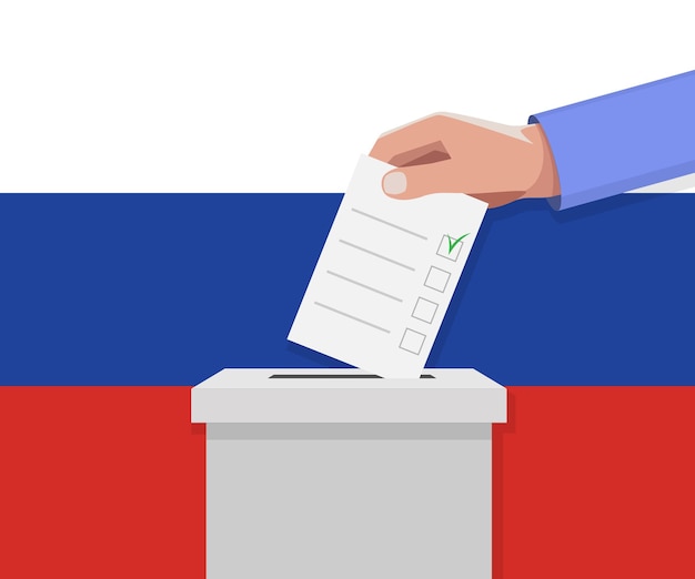 El concepto de las elecciones en rusia la mano pone el boletín de voto