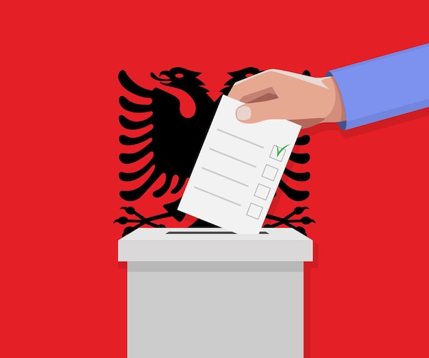 Concepto electoral de Albania La mano pone el boletín de voto