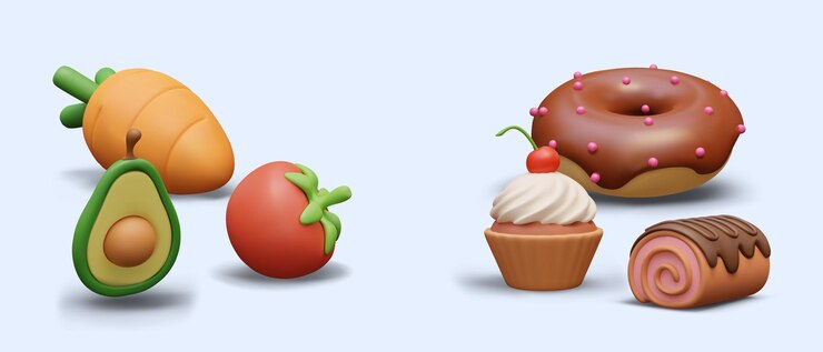 Vector concepto de elegir la comida correcta vegetales y dulces dos grupos de objetos vectoriales
