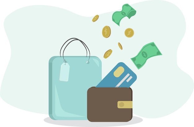 Concepto con elementos de compras en línea. Ilustración de vector de tarjetas, carteles, volantes, webs.