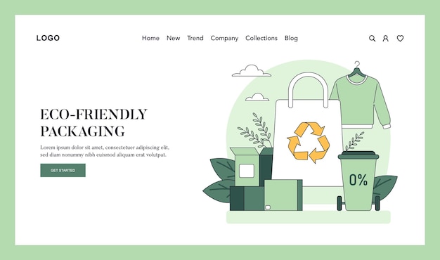 Concepto de embalaje ecológico una ilustración con bolsas reutilizables símbolos de reciclaje y