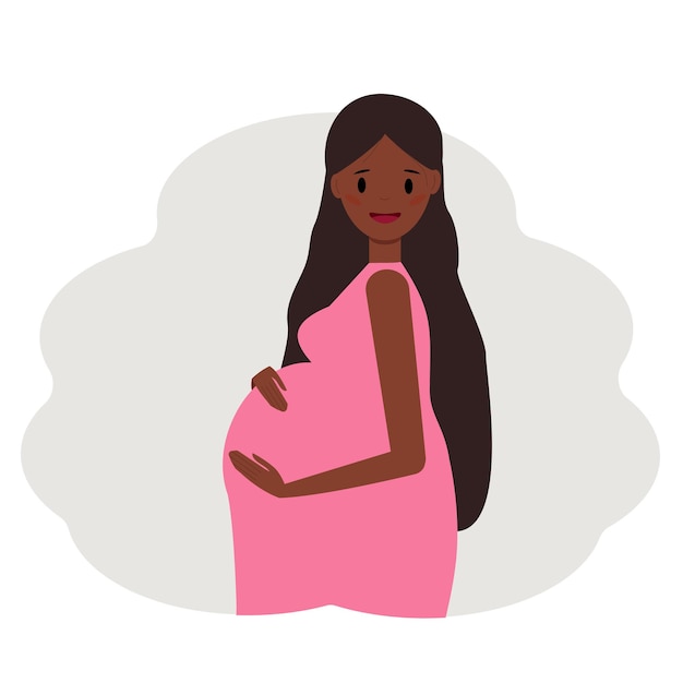Concepto de embarazo, esperando un bebé. Ilustración de vector de una mujer embarazada feliz