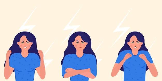 El concepto de emociones negativas y enojadas de una niña salud mental adolescente ilustración vectorial plana