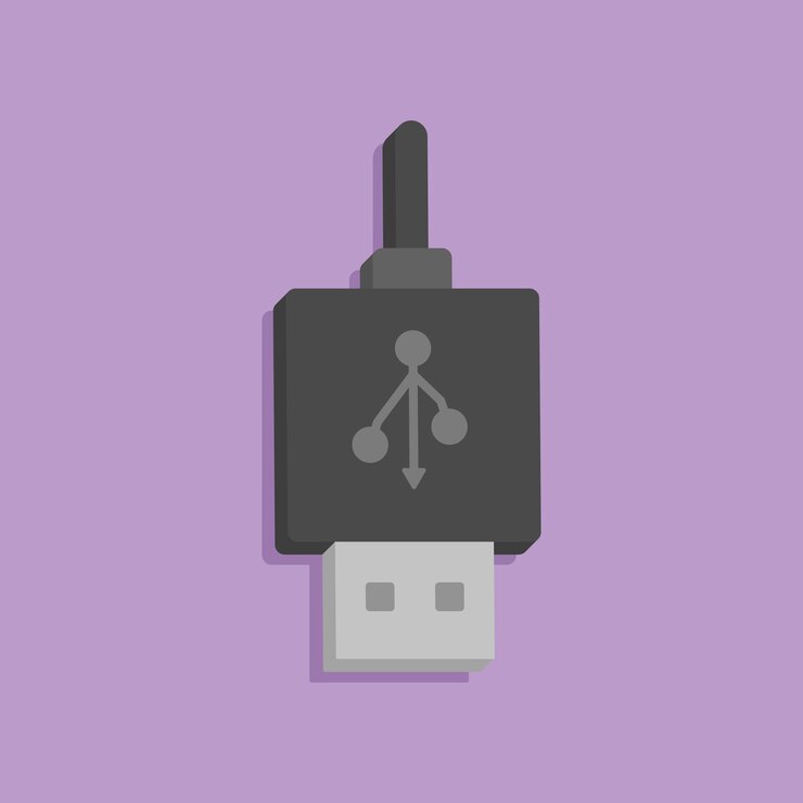 Vector concepto de enchufe usb 3d en estilo de dibujos animados mínimo