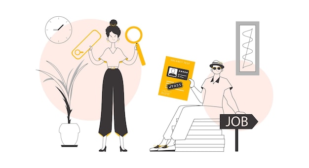 El concepto de encontrar empleados Estilo lineal moderno Ilustración vectorial