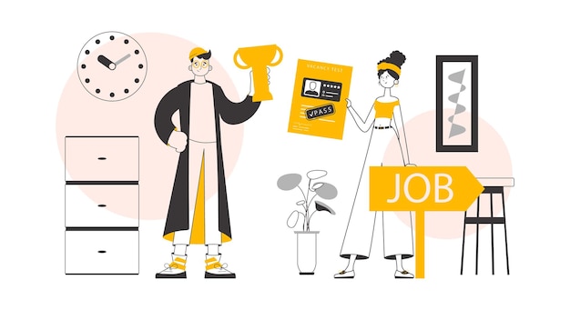 El concepto de encontrar empleados Ilustración vectorial de estilo lineal de moda