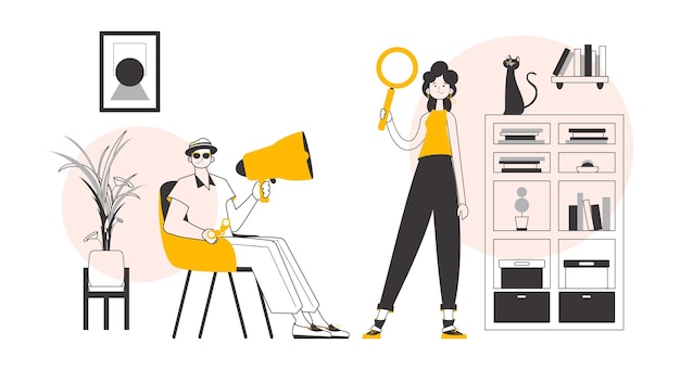 El concepto de encontrar empleados para el trabajo Vector de estilo lineal de moda
