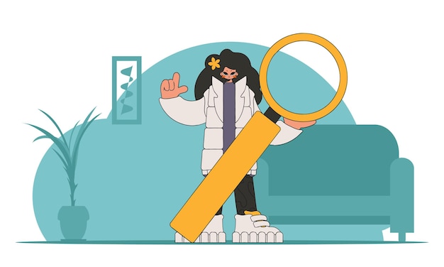 Concepto Encontrar la información necesaria en Internet El hombre está sosteniendo una lupa personaje de estilo retro