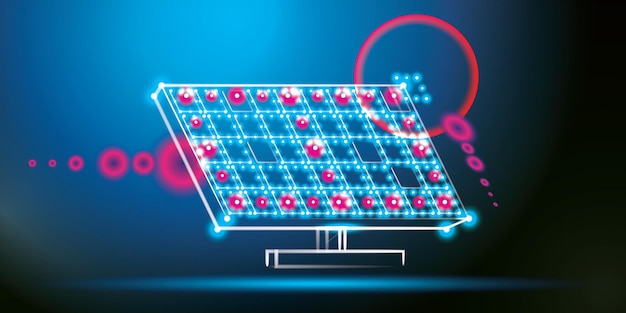 Concepto de energía solar panel solar de neon lines renewable energy