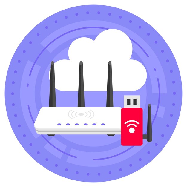 Concepto de enrutador wifi IOT Dispositivo inalámbrico de Internet en la nube Diseño vectorial Computación en la nube