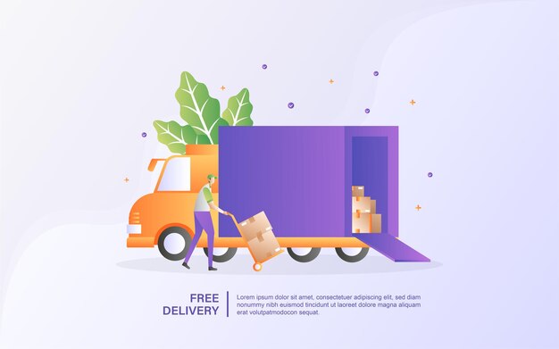 concepto de entrega gratuita. Concepto de servicio de entrega en línea, seguimiento de pedidos en línea.