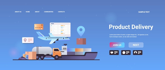 concepto de entrega de productos de créditos de carbono logística importación exportación industria del transporte responsabilidad de la estrategia ambiental de emisiones de co2 desarrollo ESG sostenible espacio de copia horizontal vector illustrati